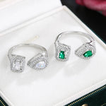 Load image into Gallery viewer, LXOEN 2pcs Pack Green Silver Color Bride Jewelry Set Halo Engagement Ring Adjustable Open Bracelet for Wedding Gift Christmas
