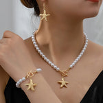Load image into Gallery viewer, Pearl starfish pendant necklace bracelet earrings elegant and fashionable daily banquet jewelry gift set 2024
