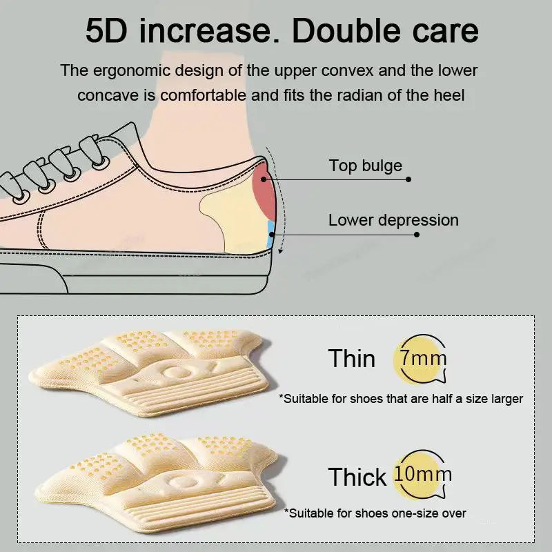 5D Comfort Heel Protectors Sneaker Shrinking Size Insoles Anti-wear Feet Shoe Pads Adjust Size High Heel Cushion Inserts