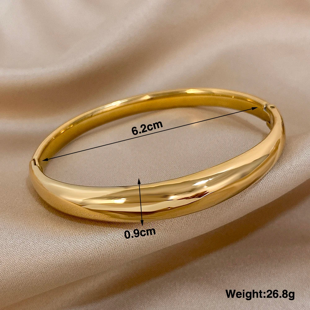 FLASHBUY Chunky 9mm Classic Plain Gold Silver Color Thick Stainless Steel Bangles Bracelet Stackable Wrist Jewelry Gift