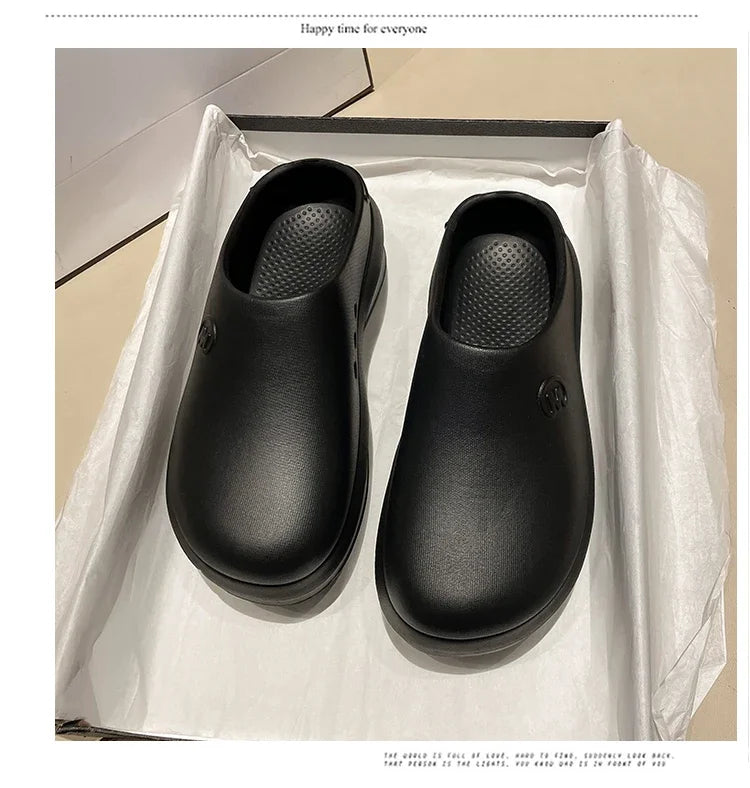 New Women's Hole Shoes Summer EVA Thick Sole Elevated Sandals Comfortable Anti Slip Baotou Beach Garden Shoes Indoor Slippers