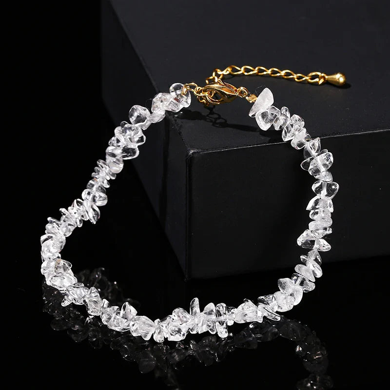 Change Better Natural Rock Quartz Gravel Chain Bracelet Women Clear White Crystal Reiki Healing Adjustable Yoga Jewelry Gifts
