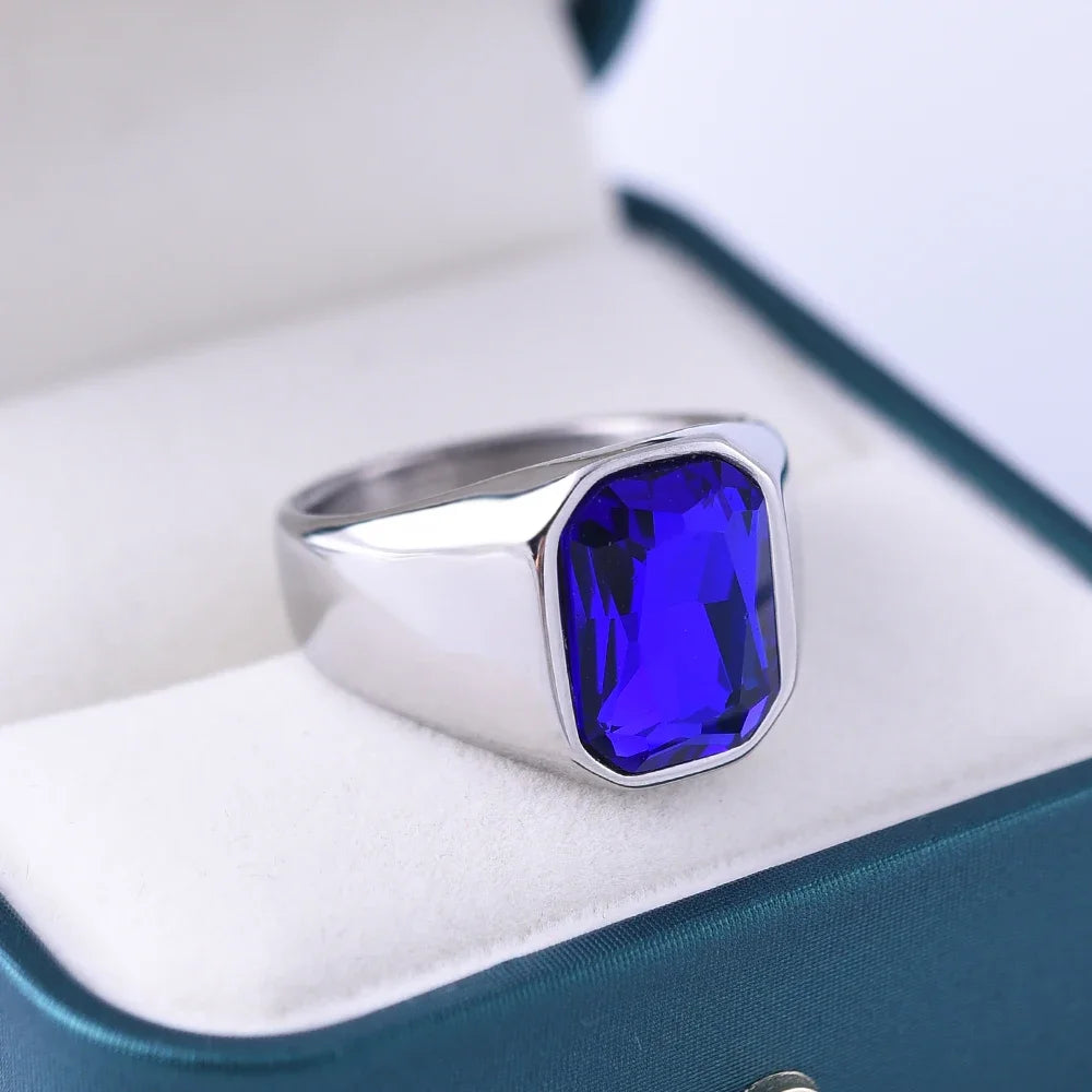 Multiple Color Gemstone Styles Men's/Women High Quality 316LStainless Onyx Square Rings Classic Fashion Trend Jewelry