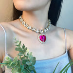 Load image into Gallery viewer, 1 Pcs Rhinestone Heart Pendant Necklace Set Exaggerated Geometric Earring Light Luxury Temperament Fashion Women's Jewelry Sets
