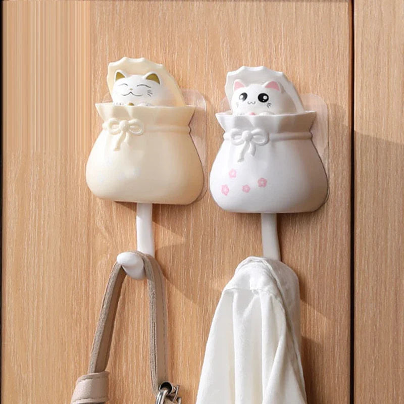 Creative Lucky Cat Home Decor Hooks Key Holders Wall-Mounted Adhesive Hangers Hat Racks Sundries Storage Accessories