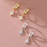 Load image into Gallery viewer, 925 Silver Needle Zircon Four Leaf Hoop Earrings for Women Girls Fashion Huggies Party Wedding  Jewelry Gift eh190
