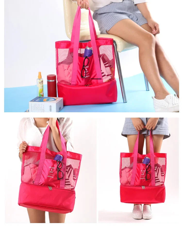 High Capacity Women Mesh Transparent Bag Double-layer Heat Preservation Large Picnic Beach Bags Small Tote Bags for Women