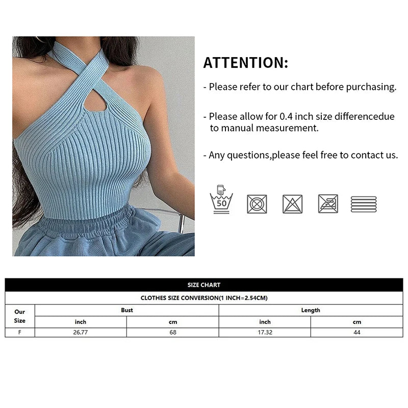 Sexy Cross Vest Crop Tops Women Sports T-shirt Knitted Off Shoulder V-Neck Solid Backless Tank Vest Halter y2k Top Camisole 2022