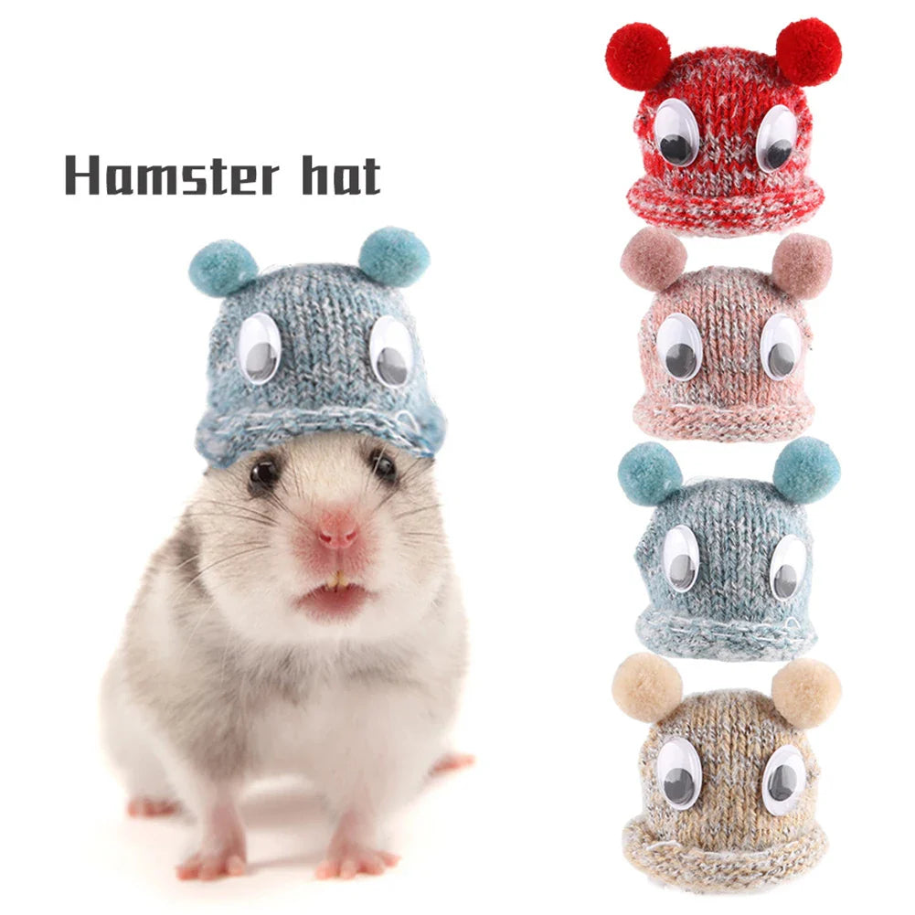 Knitted Hat Cartoon Cute Big Eyes Funny Cap With Adjustable Elastic Band Hamsters Dutch Pigs Snakes Pets Grooming Accessories