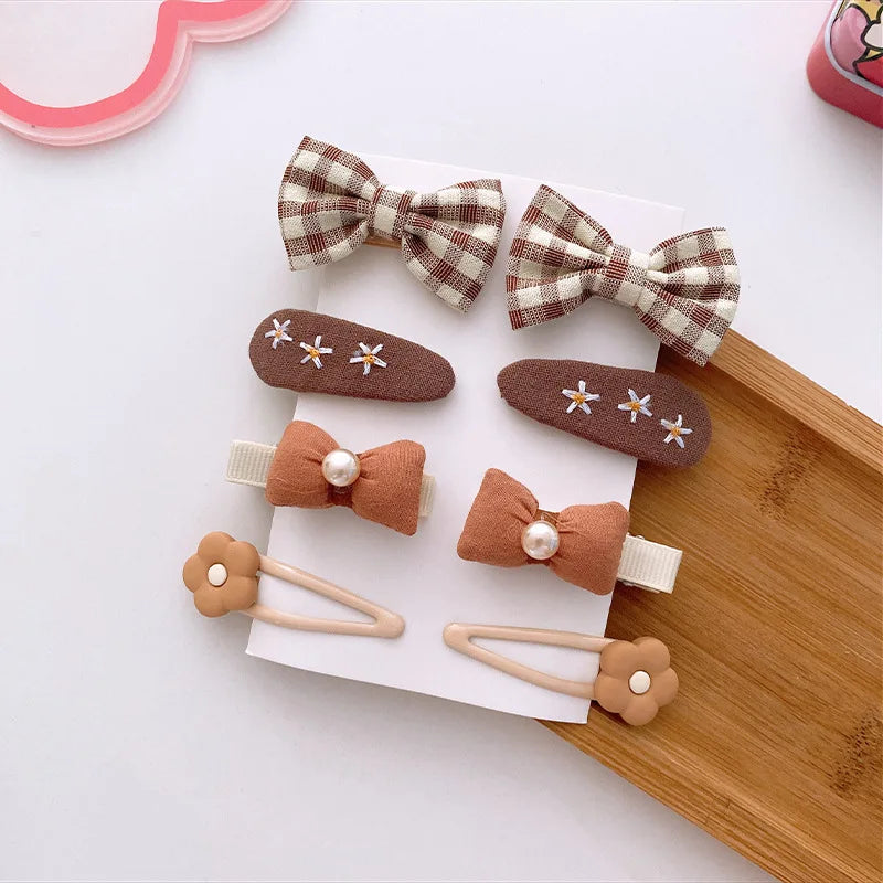 4/8pcs Korean Coffee Color Hair Pin Bow Knit Fabric Princess Hair Clips for Children Baby Girls Headwear Kids Hair Accessories