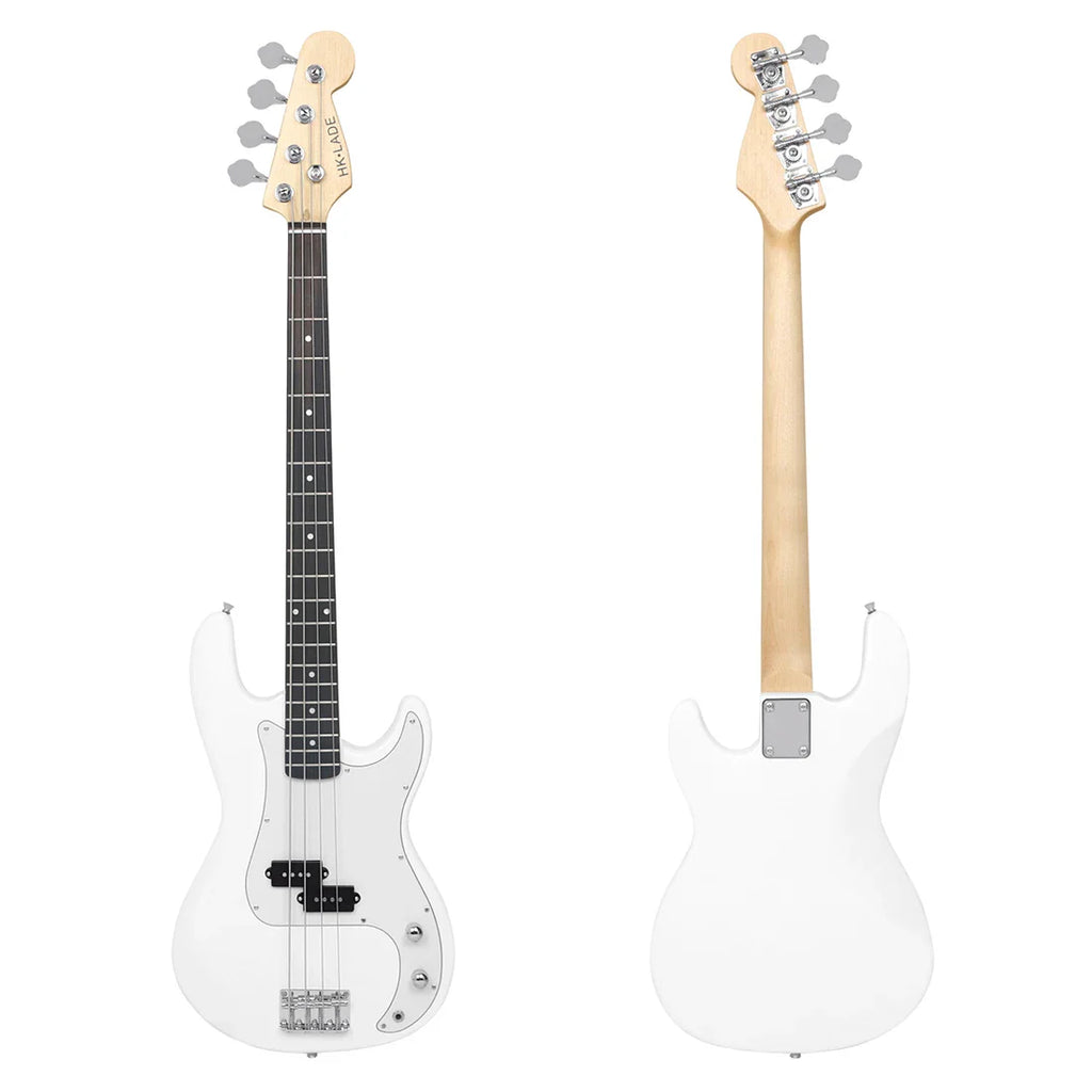 White HK-LADE Electric Bass Set Rosewood Electric Bass Guitar Set with Amplifier Bag Strap Picks 3M connection line Accessories