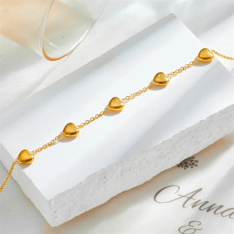 316L Stainless Steel Gold Color Heart Love Bracelet For Women Girl Fashion Bangles Rust-proof Jewelry Lady Holiday Gift