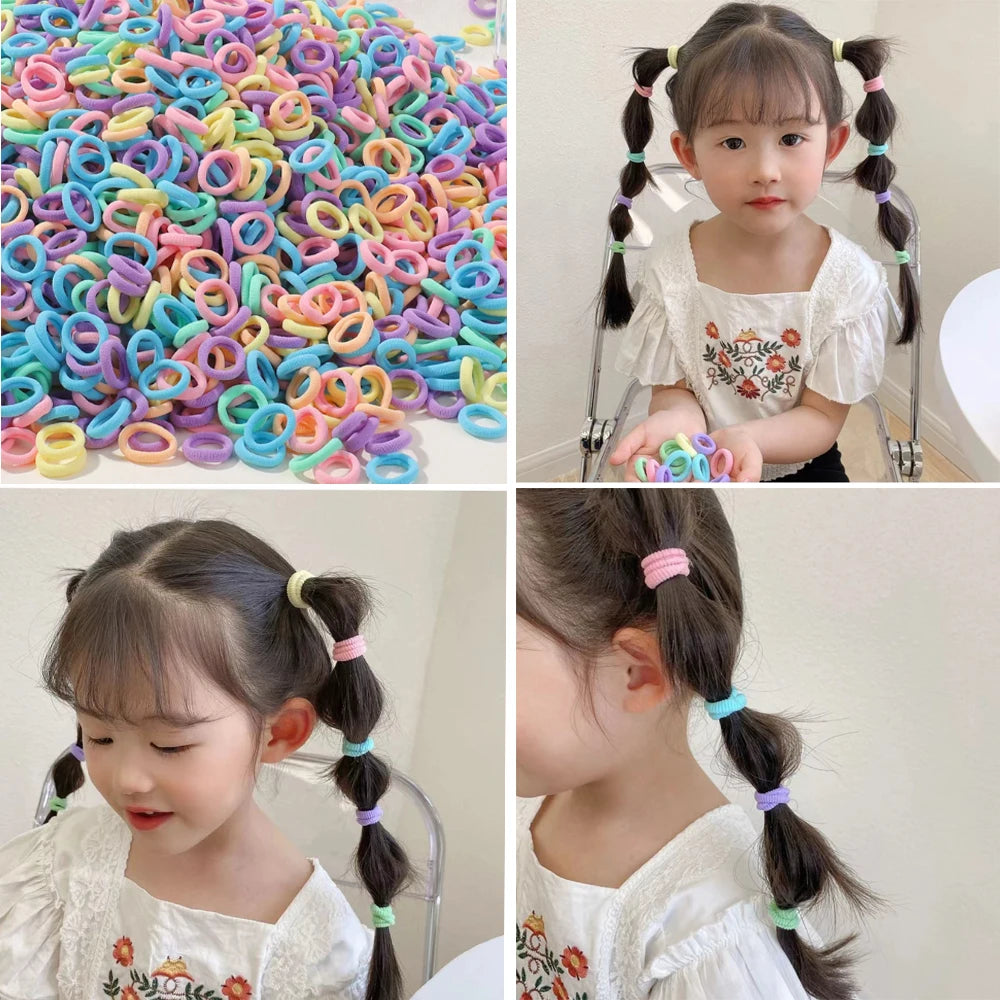 50/100/300Pcs Ealstic Basic Nylon Hair Ties for Girls Ponytail Hold Scrunchie Rubber Band Kid Fashion Hair Band Accessories