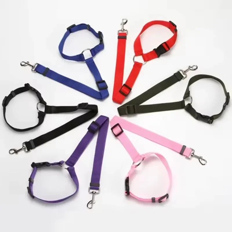 Solid Color Pet Safety 2-in-1 Pet Car Seat Belt Nylon Lead Belt Rear Seat Belt Adjustable Dog Harness Collar Pet Accessories