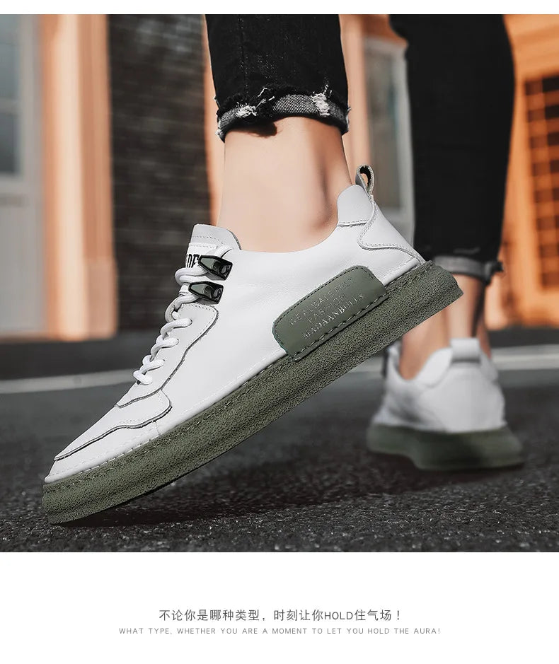 Men's Trend Casual Shoes Leather Shoes Black Sneakers Breathable Leisure Male Sneakers Non-slip Footwear Men Vulcanized Shoes