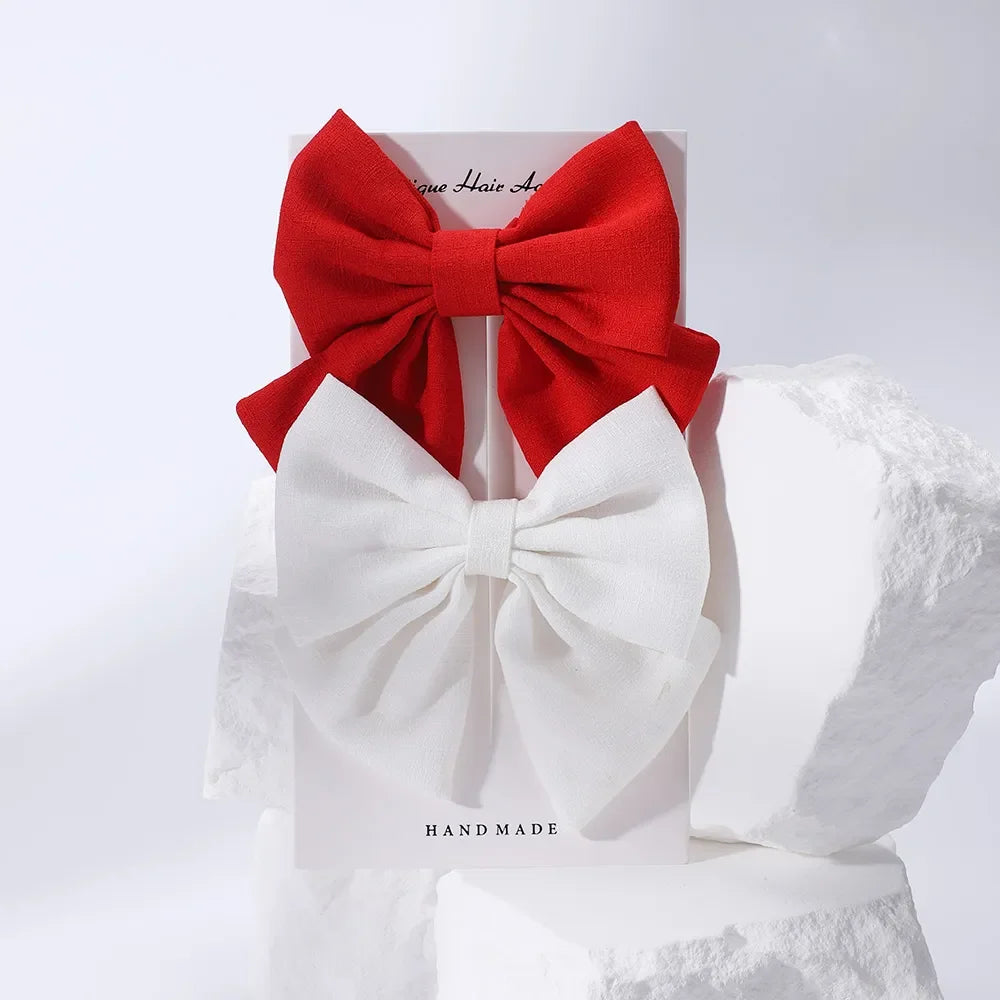 2pcs/set Elegant Sweet Bow Ribbon Hair Clip Fashion Simple Solid Clip Hair Pin Retro Barrettes with Clips Girls Hair Accessories