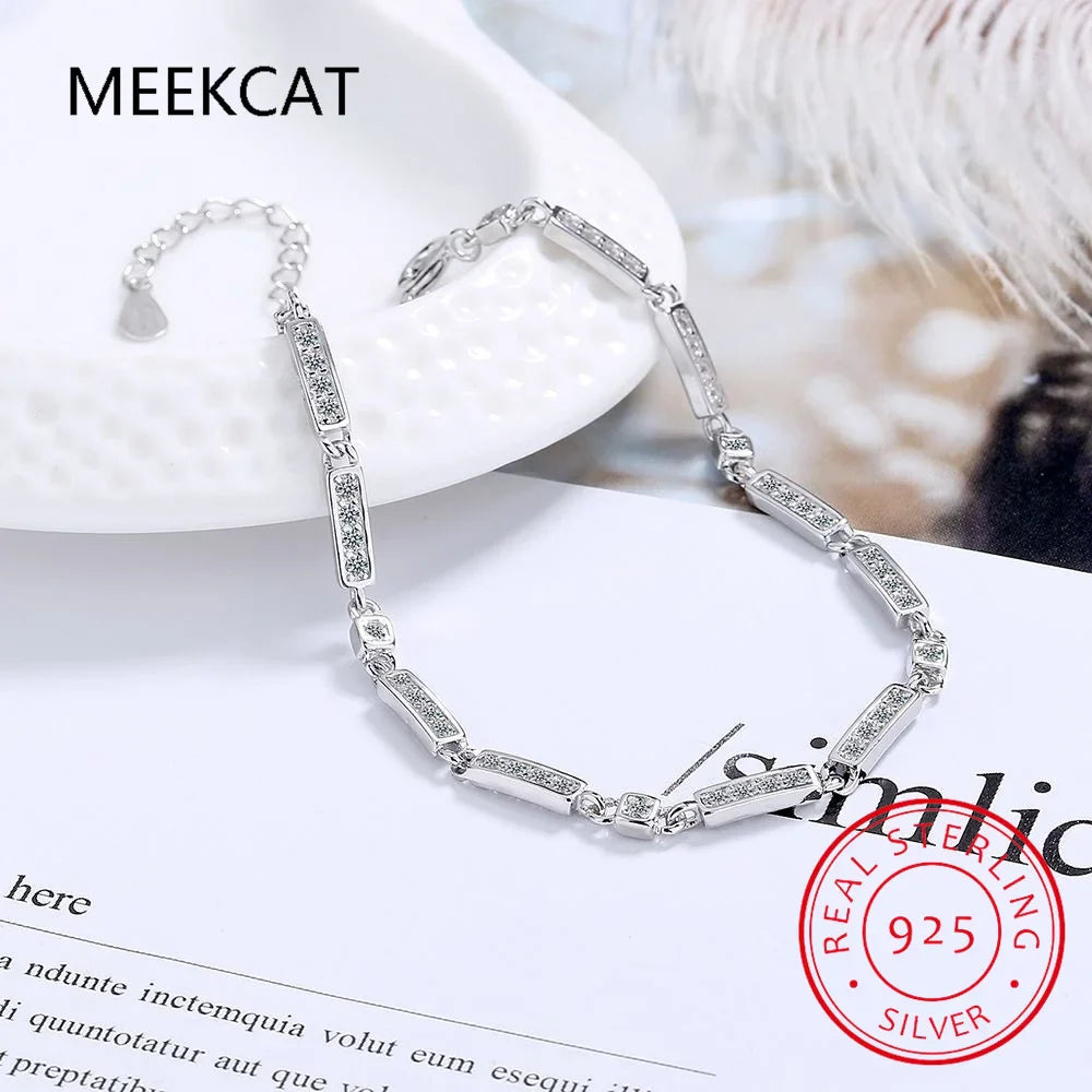 Luxury Real 925 Sterling Silver Fashion Simple Dazzling CZ Tennis Chain Bracelets For Women Wedding Fine S925 Jewelry DA1715