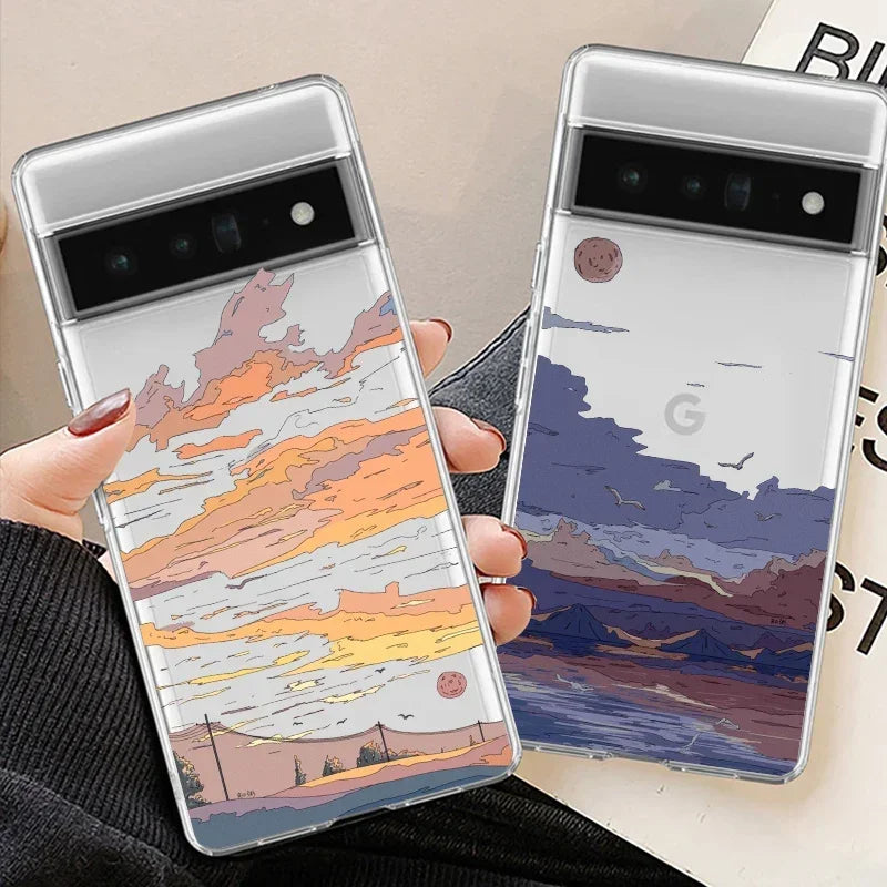 Case for Google Pixel 7a 7Pro 7 6a 6 6Pro 8A 8Pro 5G Transparent Clear Japan Anime Landscape Scenery Phone Cover Fundas Shells