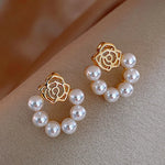 Load image into Gallery viewer, Korean Style Crystal Flower Stud Earrings For Women Sweet Flower Imitation Pearl Zircon Rhinestone Earring Party Jewelry Gifts
