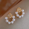 Korean Style Crystal Flower Stud Earrings For Women Sweet Flower Imitation Pearl Zircon Rhinestone Earring Party Jewelry Gifts