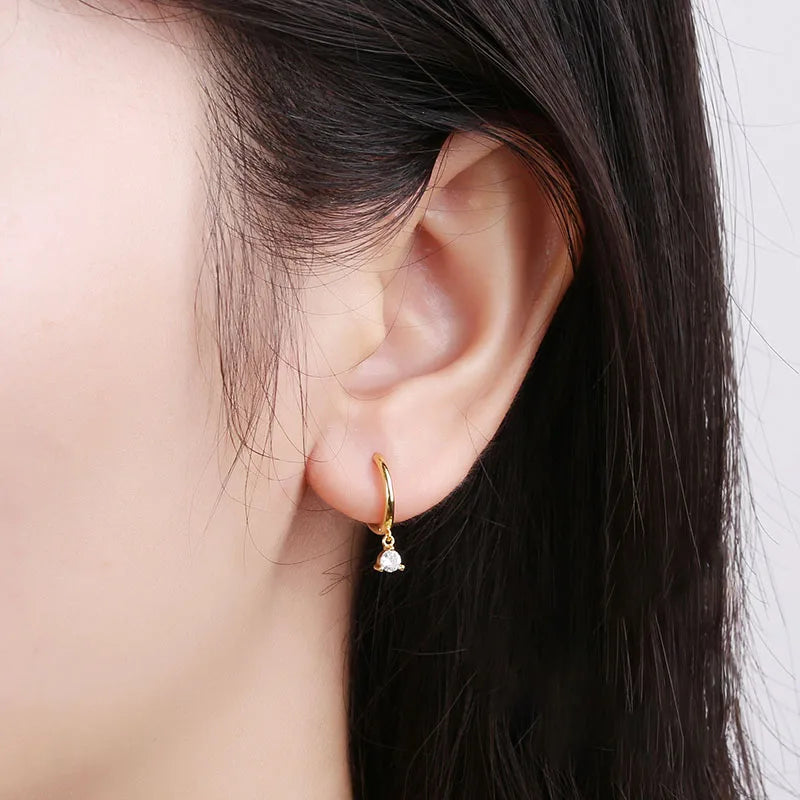 2pc stainless steel crystal zirconia tiny hoop earrings small round triangle flower pendant earrings piercing jewelry for women