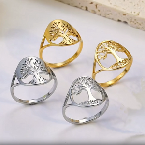 Skyrim Stainless Steel Tree of Life Ring for Women Vintage Amulet Finger Rings Jewelry Mother's Day Gift 2024