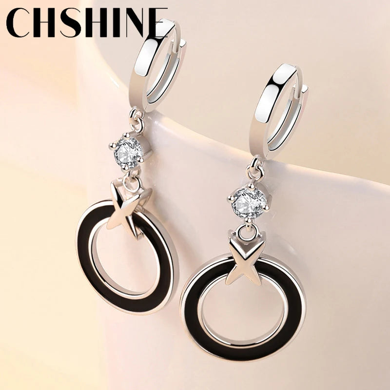 CHSHINE 925 Sterling Silver Circle Ring Earrings For Lady Lovers Banquet Party Jewelry