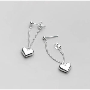 925 Sterling Silver Earrings Long Heart-shaped Earrings Women's Heart Chain Earrings Anti Allergy Earrings Jewelry Accessories