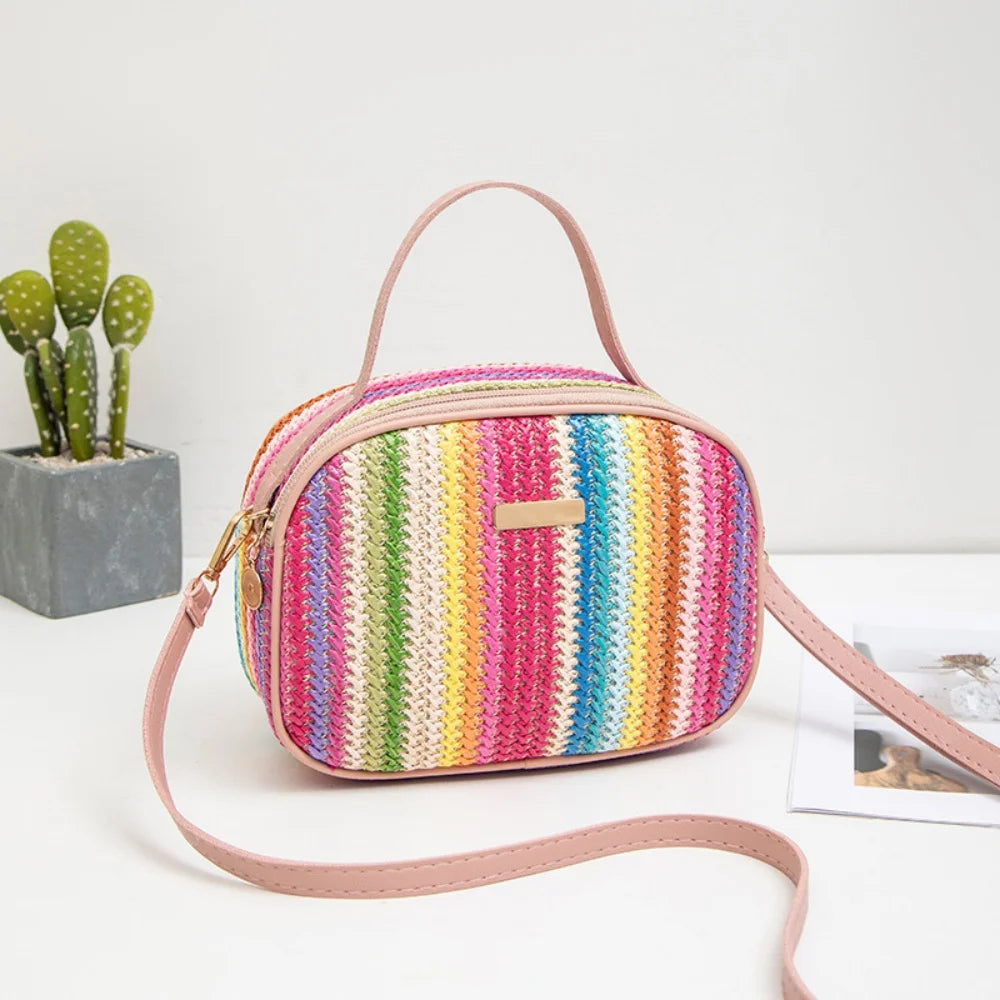 Rattan Knitting Women Straw Bag Beach Summer Chain Small Purse and Handbag Female Shoulder Crossbody Bags Travel Design Flap Bag