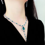 Load image into Gallery viewer, HOYON Women's Necklace s925 Silver Luxury Diamond Crystal Jadeite Premium Wedding Party Jewelry Gift Long Earring Necklace Set
