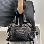 Load image into Gallery viewer, Y2K Spicy Girl One Shoulder Crossbody Bag Vintage Washed Leather Soft Leather Motorcycle Bag Large Capacity Bag
