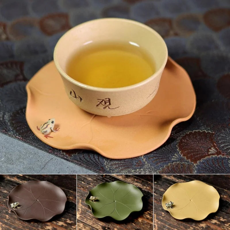 Lotus Leaves Coaster Kung Fu Teaware Accessories Cup Holder Handmade Frog Sculpture Tea Pet Home Desktop Decorative Ornament