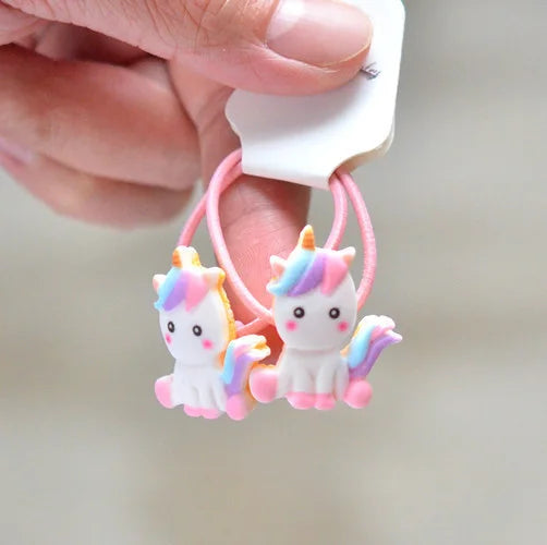 2PCS Cartoon Cute Rainbow White Horse Princess Headwear Kids Elastic Hair Bands Children Ropes Girls Accessories Baby Headdress