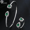 LXOEN 2pcs Pack Green Silver Color Bride Jewelry Set Halo Engagement Ring Adjustable Open Bracelet for Wedding Gift Christmas