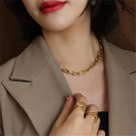 Load image into Gallery viewer, Stainless Steel U-Shape Thick Chain Necklace Bracelet Earrings For Women Fashion Statement Jewelry Set
