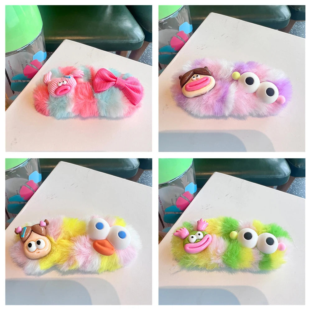 Plush Hair Clips Girl Funny Star Big Eye Colorful Side Clip Mini Cute Baby BB Clips Headwear Kid Cartoon Hairpins Accessories