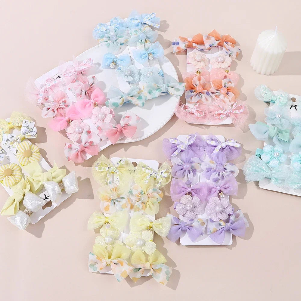 10Pcs/Set Girls Cartoon Hair Band Bow Hair Ties Flower Headbands Princess Elastic Rubber Bands Kids Hair Accessories