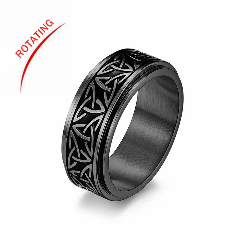 New Style Unique Rotatable Stainless Steel Ring Retro celtic triangle knot  Mens Rings Party Jewelry for women Gift size 7-13