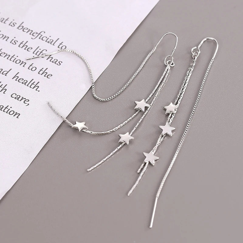 925 Sterling Silver Star Tassel Earrings Long Fashion Charm Earrings Birthday Gift Women's Fine Jewelry Accessories