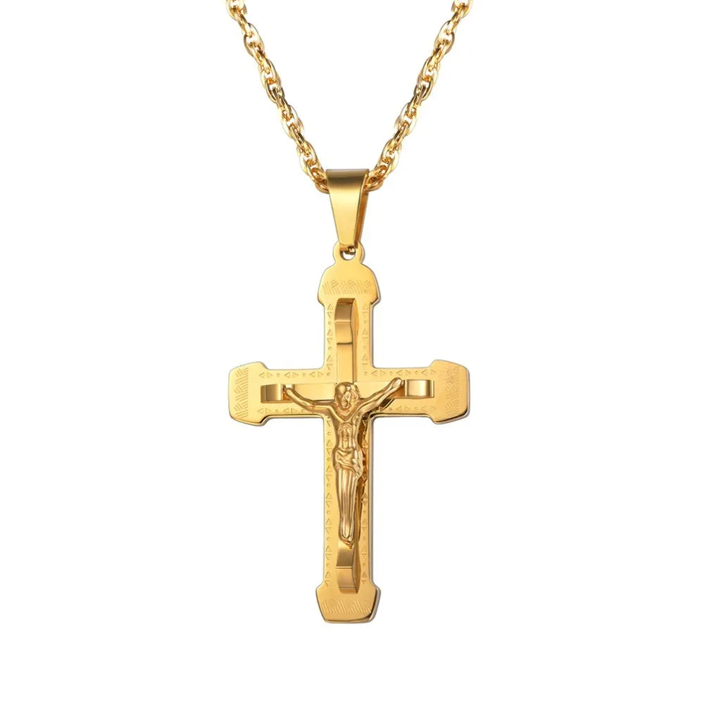 Fashion Stainless Steel Jesus Cross Pendent Necklace Religious Accessaries Necklace Hot Sale Amulet Birthday Party Jewlery Gifts