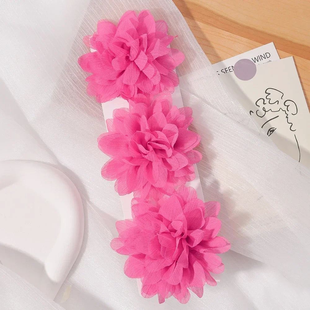 5/3Pcs Children Handmade Chiffon Petals Poppy Flower Hair Clips Rolled Rose Fabric Hair Flowers for Kids Girls Hair Accessories