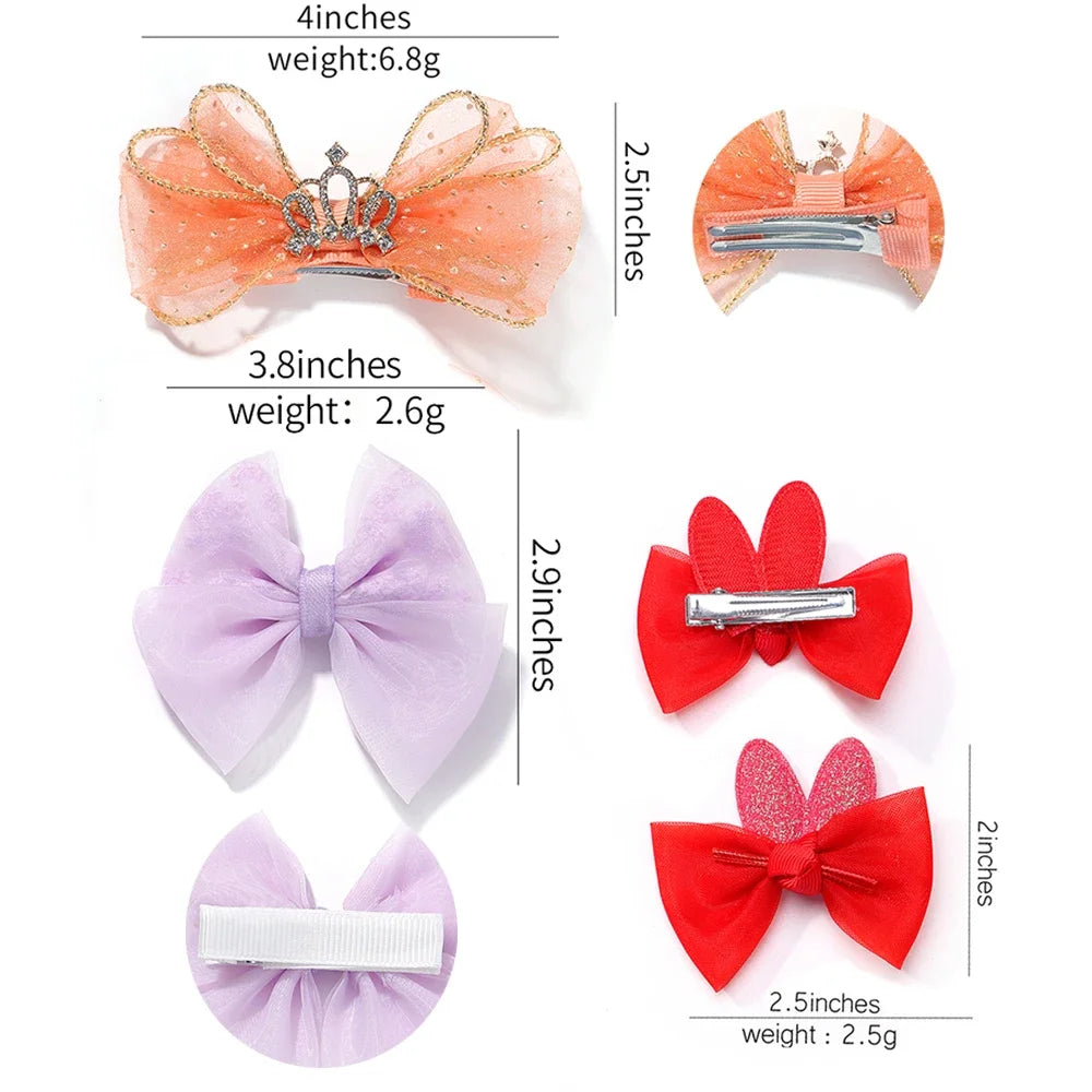 2pcs/set Lovely Bow Hairpins Solid Color Gauze Bows Clip for Kids Sweet Soft Hair Clips Pink Princess Girls Hair Accessories