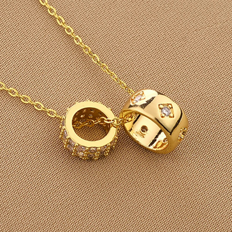 GD Luxurious Fashion Crystal Rhombus Necklace with Stainless Steel Ring Pendant Non Tarnish Gold Color Jewelry for Women