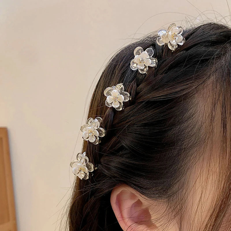 Mini Sweet Cool Flower Hair Claw Girl Small Transparent Crystal Hairclip Buttons Hairpin Headdress Children Kids Accessories