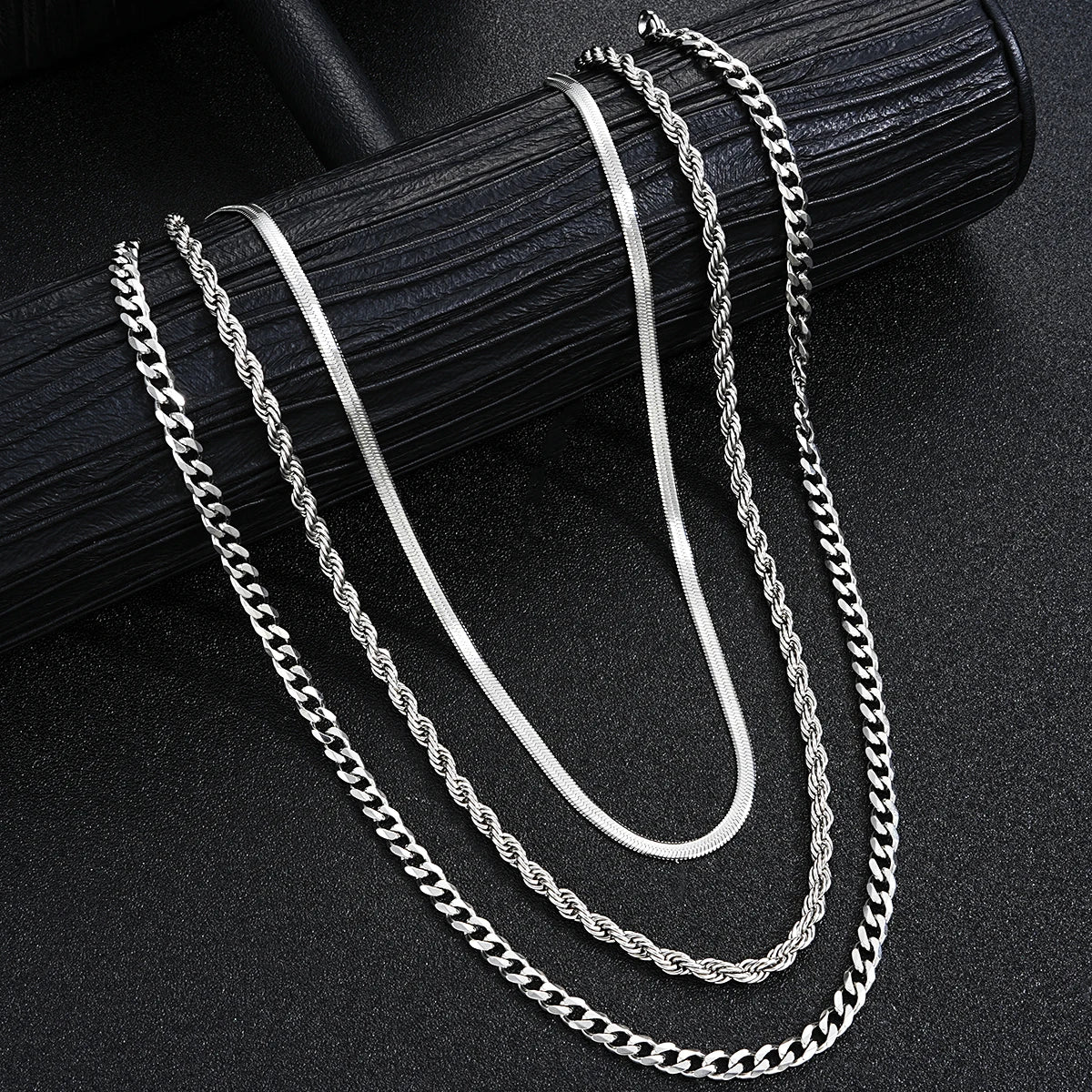 2024 new simple stainless steel silver color jewelry sets for men unisex punk vintage smooth ring necklace bracelet set gifts