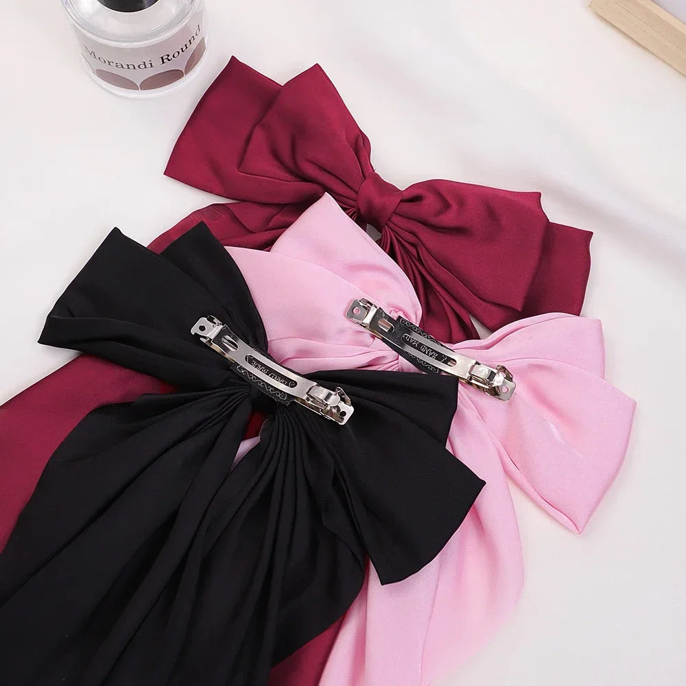 2PCS Elegant Bow Ribbon Hair Clip Fashion Solid Bowknot Satin Hairpin Barrettes Girls Ponytail Clip Women Hair Accessories 14Y+