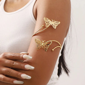 KMVEXO Vintage Gold Color Upper Arm Hollow Butterfly Flowers Bracelets For Women Fashion Gothic Hand Arm Bangles Punk Jewelry