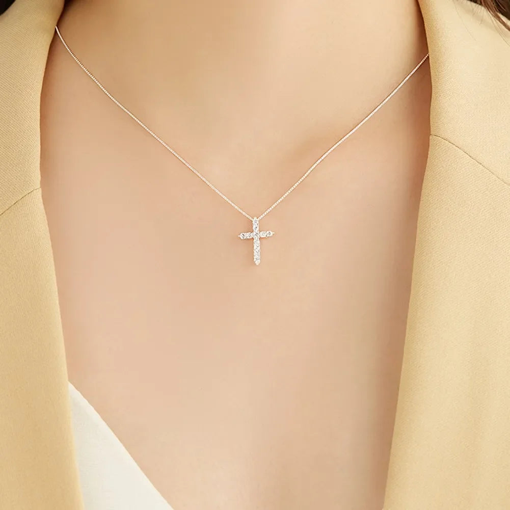 Fine luxury crystal classic cross 925 sterling silver pendant necklace for woman men charm fashion party wedding jewelry gifts