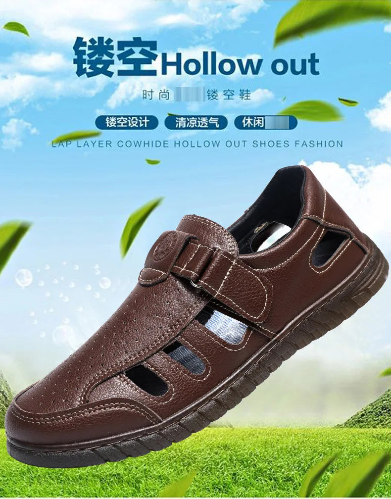 Brand New Fashion Genuine Leather Hollow Out Men Sandals Summer Casual Shoes Breathable Outdoor Slip on Man Sandals Beach Shoes