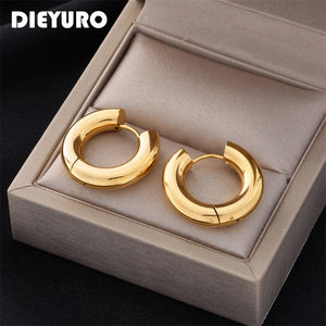 DIEYURO 316L Stainless Steel Earrings For Women 2022 New Vintage Hip Hop Hoop Trend Colorfast Earrings High Quality Girl Jewelry
